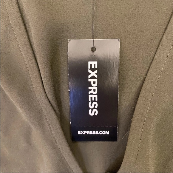 Express Women's Top Size XS Faux Wrap Puff Sleeves Peplum Olive Green NWT $54 - Picture 15 of 16